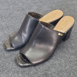 Calvin Klein Black Leather Mules with Open Toe